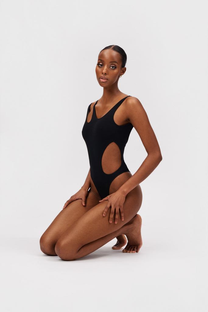 Cutout Bodysuit Black - Bodssy