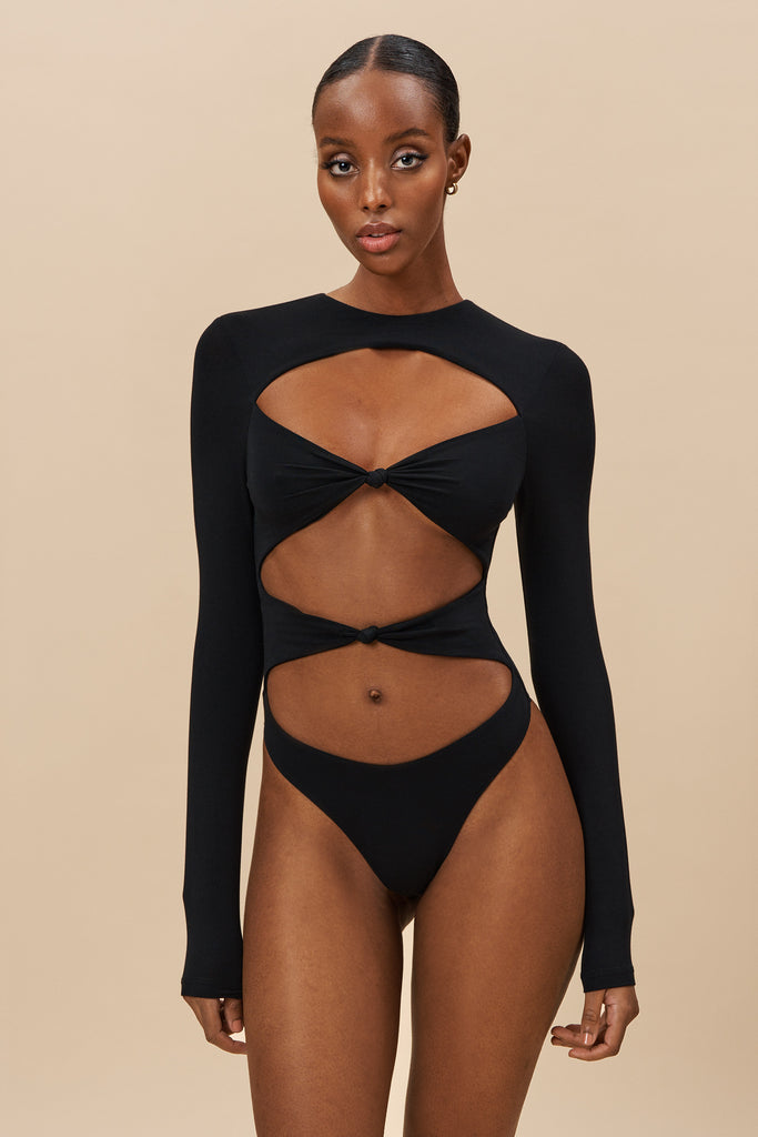 Bodysuit front knots black - Bodssy