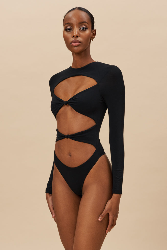 Bodysuit front knots black - Bodssy