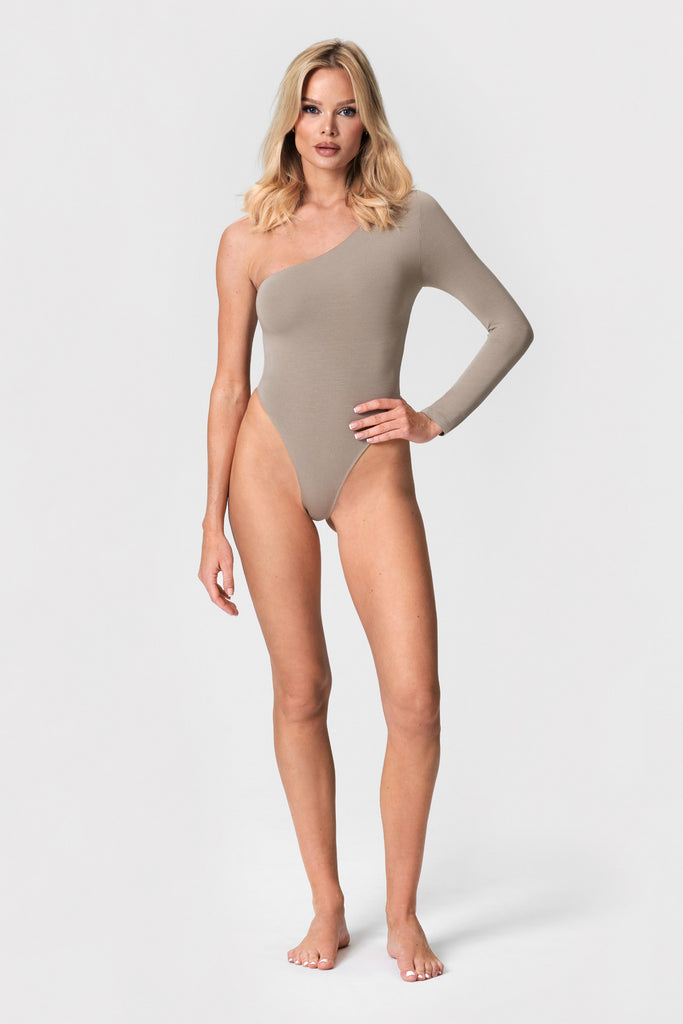 Bodysuit one shoulder silver mink - Bodssy