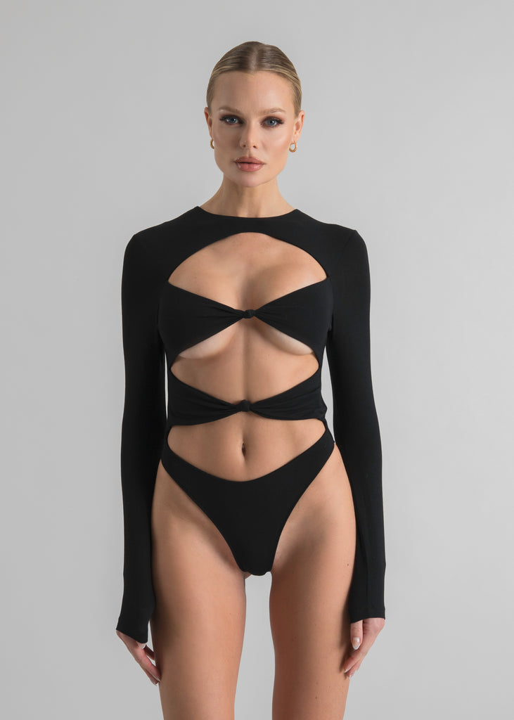 Bodysuit front knots black - Bodssy