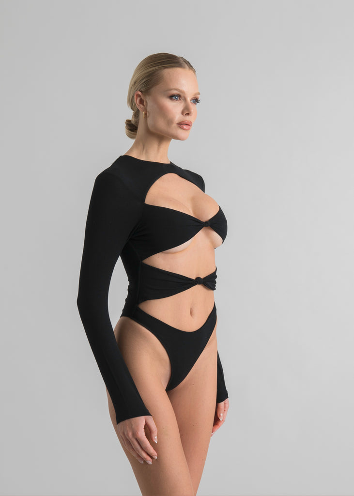 Bodysuit front knots black - Bodssy