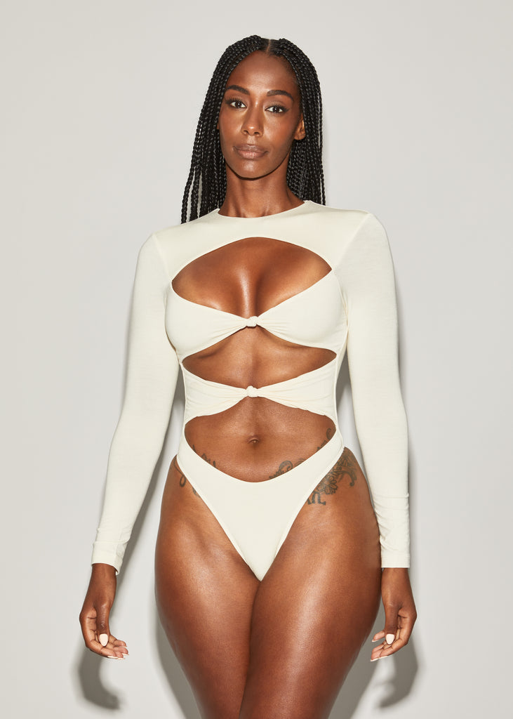 Bodysuit front knots ivory - Bodssy