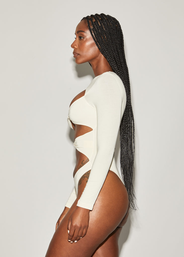 Bodysuit front knots ivory - Bodssy